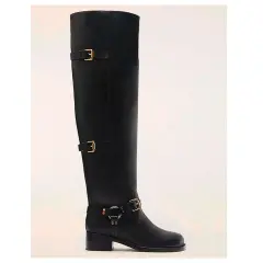 Stivali cuissard neri con fibbie dorate. Perfetti per slanciare la figura e completare look audaci.