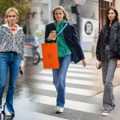 Cinque donne mostrano come abbinare le scarpe ai pantaloni a zampa: sneakers, stivali e sabot.