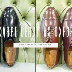 Scarpe uomo: confronto tra derby e oxford in pelle marrone e nera. Eleganza senza tempo per ogni occasione.