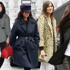 Quattro donne eleganti, tra cui Emmanuelle Alt, sfoggiano cappotti chic e borse di lusso per le strade di Parigi.