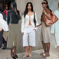 Moda con pantaloni culotte e scarpe eleganti o sportive. Diverse donne mostrano outfit con pantaloni culotte in vari colori e tessuti, abbinati a scarpe che completano lo stile.