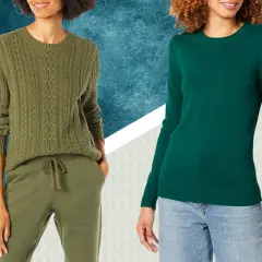 Due maglioni verdi, uno a trecce con pantaloni sportivi, l'altro liscio con jeans. Un perfetto abbinamento maglione verde per ogni occasione.