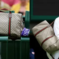 Il borsone Gucci di Sinner, con il suo iconico monogramma, pronto per la partita.