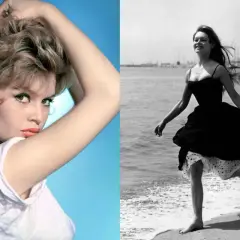 Brigitte Bardot giovane, icona di stile, in un primo piano sensuale e poi in una corsa gioiosa sulla spiaggia.