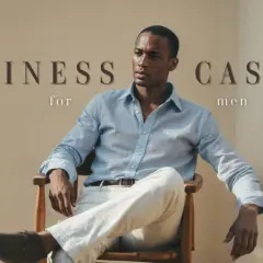 Uomo con camicia azzurra e pantaloni chiari, un look impeccabile per l'abbigliamento business casual.