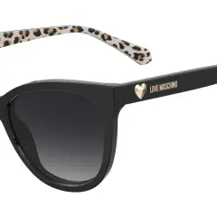 Occhiali da sole neri con aste leopardate, un dettaglio che fa la differenza tra Moschino e Love Moschino.