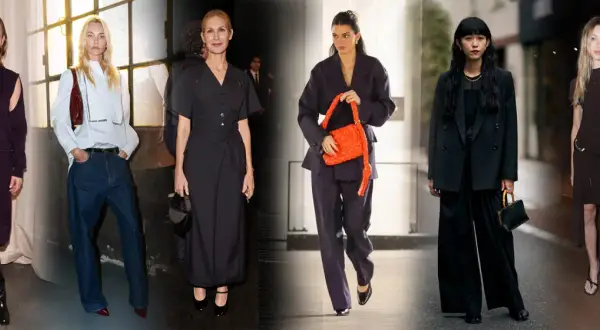 Sei donne sfoggiano look eleganti, perfetti per un outfit evento aziendale donna. Dai completi sartoriali ai vestiti chic, ispirazione per ogni occasione.