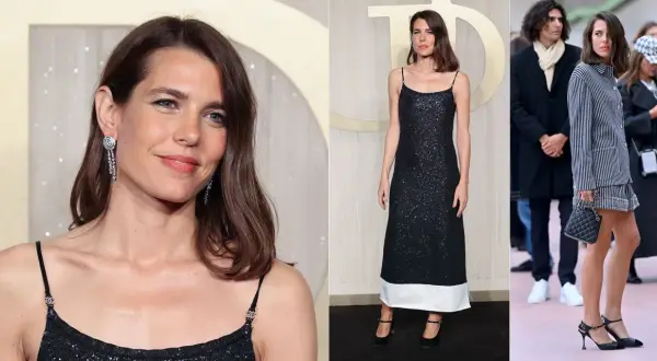 Charlotte Casiraghi di Monaco in abito scintillante e completo a righe. Eleganza e stile per la principessa.