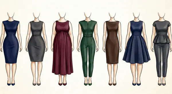 Guida allo stile per fisico a mela: abiti che valorizzano la figura, da tubino a svasati, per un look impeccabile.
