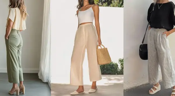 Modelli di scarpe perfette da abbinare a pantaloni palazzo: sandali con tacco, mules e zeppe per un look chic.