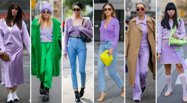 Sei modi per abbinare il lilla: da outfit casual con jeans a look eleganti con gonne e cappotti.
