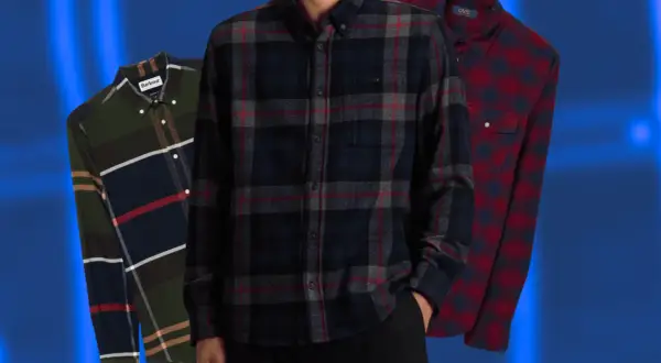 Tre camicie a quadri da uomo: una verde con blocchi di colore, una blu scuro con quadri rossi e grigi, e una rossa con quadri blu. Perfette per un outfit camicia flanella uomo.