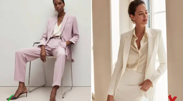 Eleganza in rosa e bianco: due opzioni di smoking per un invitato a un matrimonio.
