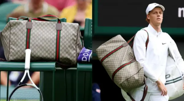 Il borsone Gucci di Sinner, con il suo iconico monogramma, pronto per la partita.