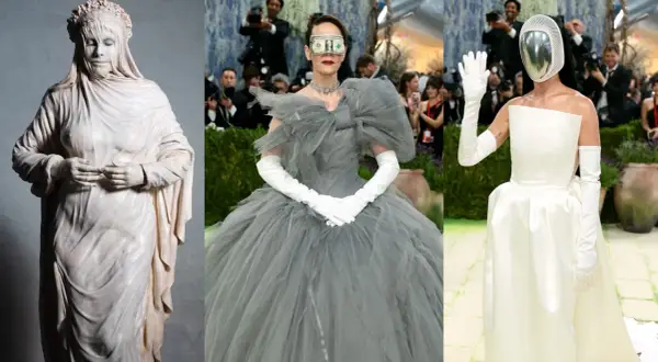 Statua velata, donna con banconote sugli occhi e figura con maschera argentata: ecco cos'è il Met Gala, un evento di moda e arte.