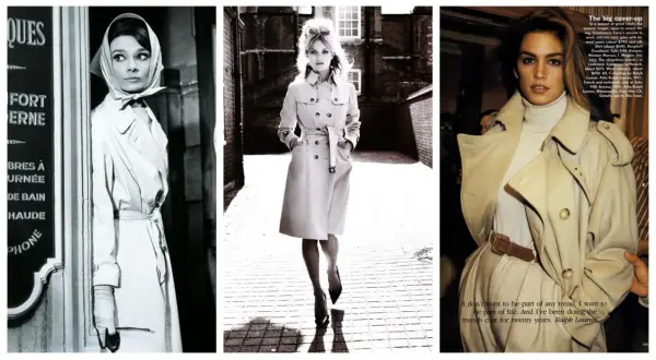 Audrey Hepburn, Kate Moss e Cindy Crawford: icone di stile che dimostrano cos'è il trench, un capo intramontabile.