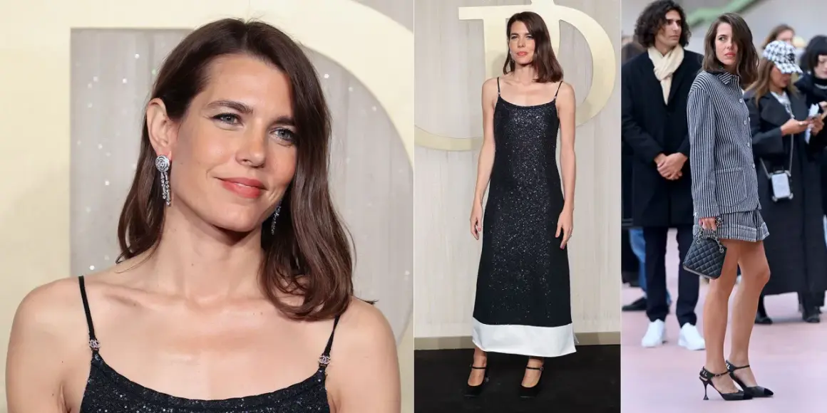 Charlotte Casiraghi di Monaco in abito scintillante e completo a righe. Eleganza e stile per la principessa.