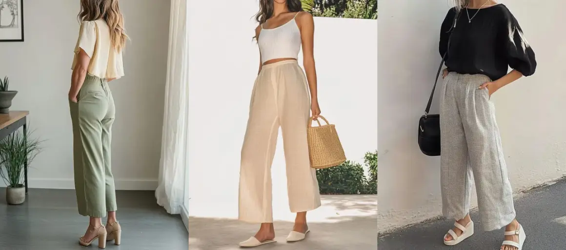 Modelli di scarpe perfette da abbinare a pantaloni palazzo: sandali con tacco, mules e zeppe per un look chic.