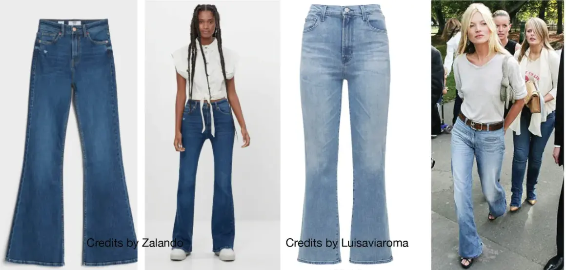 Jeans a zampa, il **wide leg significato** è un ritorno di stile. Vediamo modelli da Zalando, Luisaviaroma e Kate Moss.