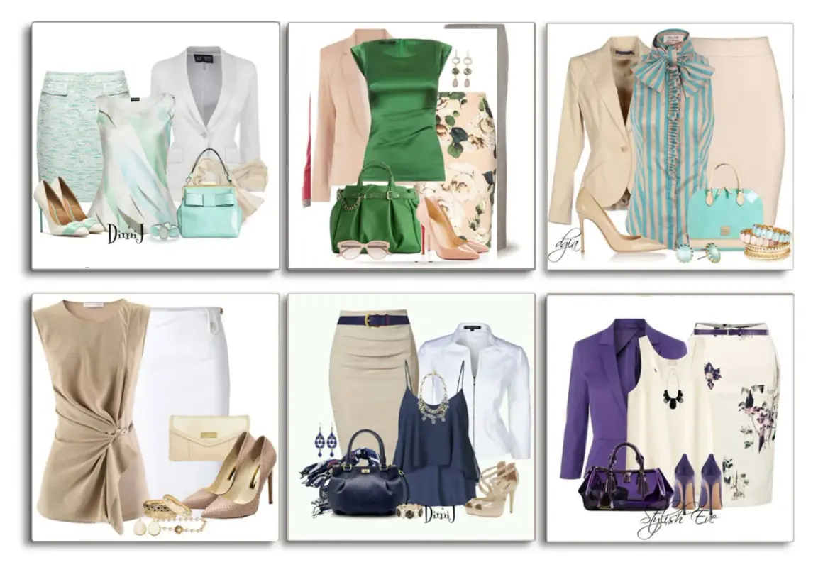 Sei idee di outfit eleganti per un battesimo: tailleur, abiti e gonne con accessori coordinati.