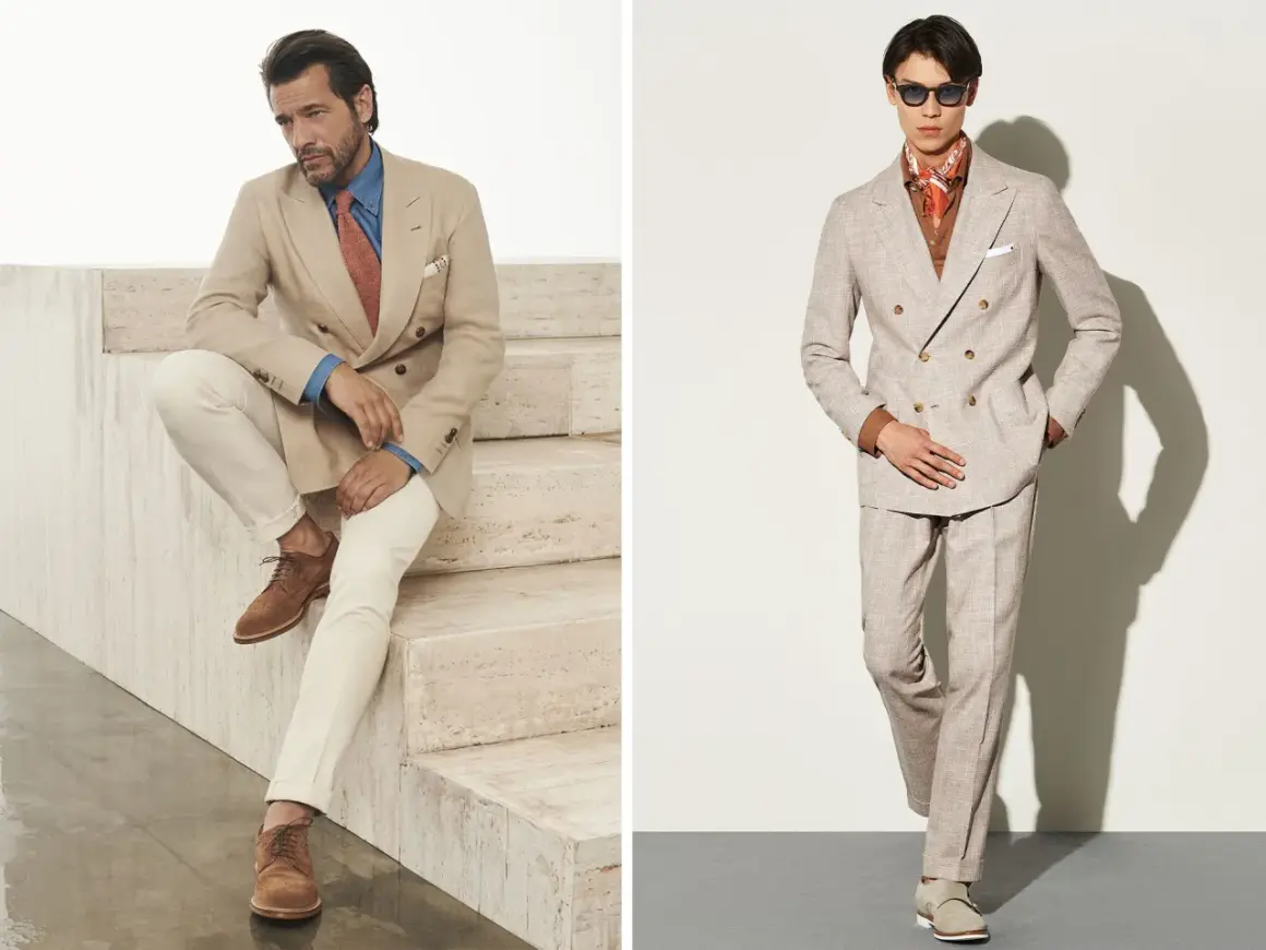 Uomo elegante: come vestirsi per un matrimonio con completi chiari, camicie casual e accessori di stile.