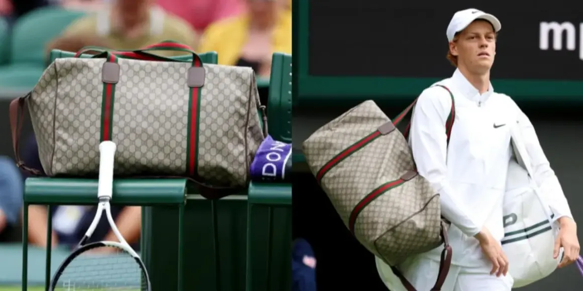 Il borsone Gucci di Sinner, con il suo iconico monogramma, pronto per la partita.