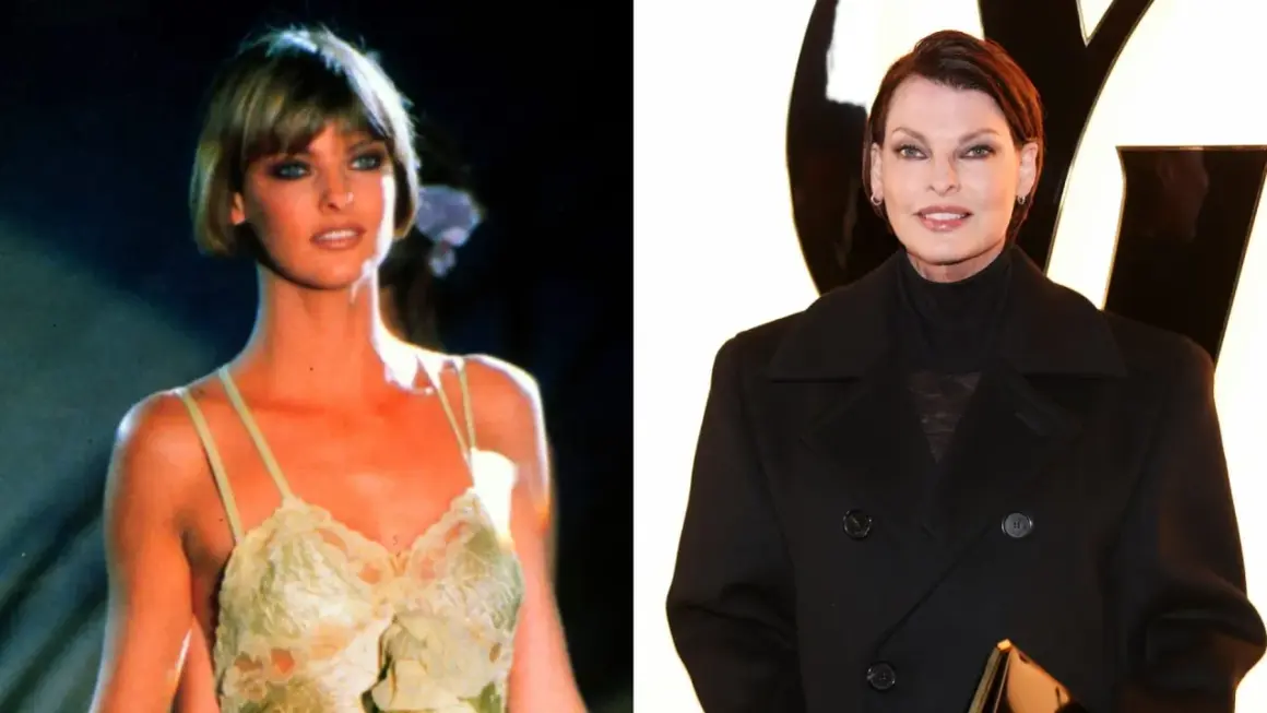 Linda Evangelista: un confronto tra il suo look iconico da modella negli anni '90 e un'apparizione più recente.