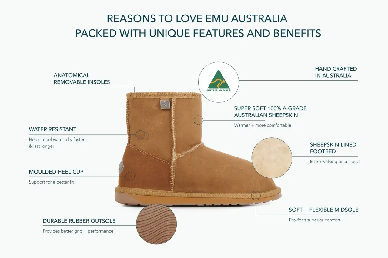 Stivale Emu Australia in pelle di pecora, con suola flessibile e tomaia idrorepellente. Ottime recensioni per comfort e calore.