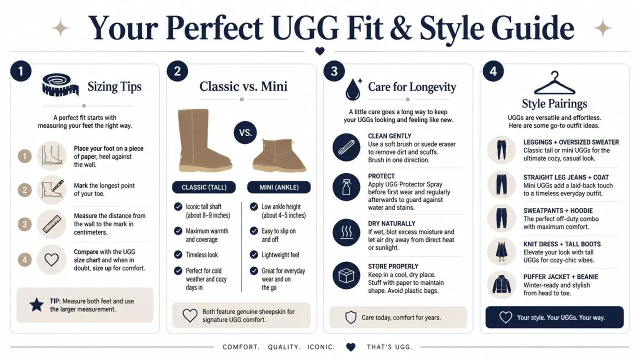 Guida al fit e stile UGG: consigli per la taglia, cura e abbinamenti per i tuoi UGG che si allargano.