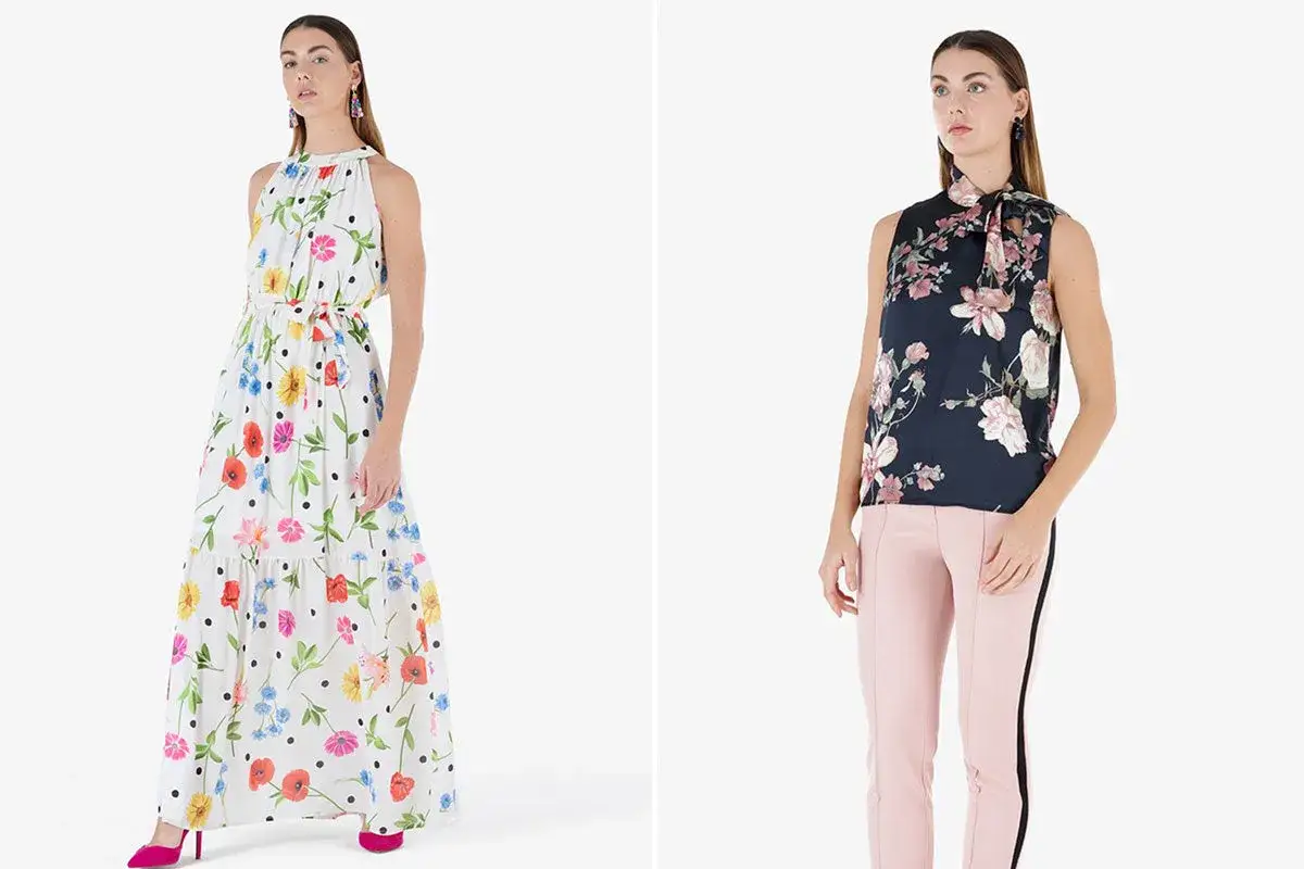 Modelli con vestito a fiori e top floreale. Quali scarpe mettere?