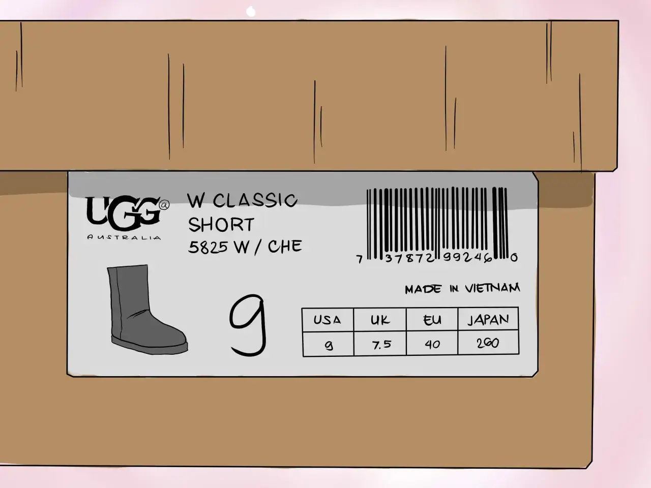 Scatola UGG Australia con stivale, taglia 9 USA. La differenza tra UGG e UGG Australia è che quest'ultima è l'originale.