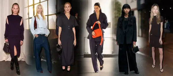 Sei donne sfoggiano look eleganti, perfetti per un outfit evento aziendale donna. Dai completi sartoriali ai vestiti chic, ispirazione per ogni occasione.