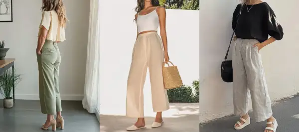 Modelli di scarpe perfette da abbinare a pantaloni palazzo: sandali con tacco, mules e zeppe per un look chic.
