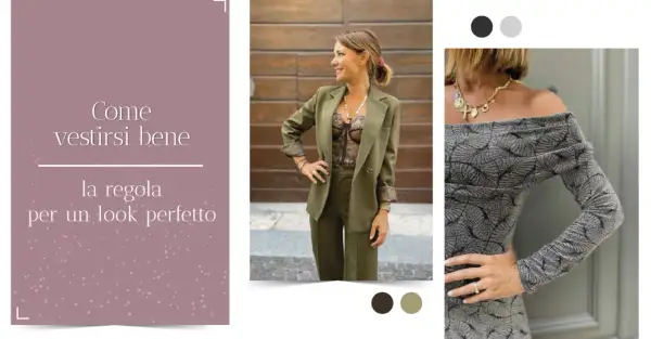 Come vestirsi bene: un completo verde militare con body in pizzo e un abito grigio con stampa foglie.