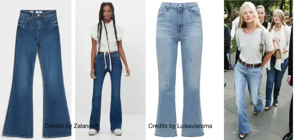 Jeans a zampa, il **wide leg significato** è un ritorno di stile. Vediamo modelli da Zalando, Luisaviaroma e Kate Moss.