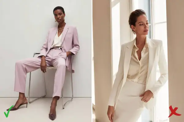 Eleganza in rosa e bianco: due opzioni di smoking per un invitato a un matrimonio.