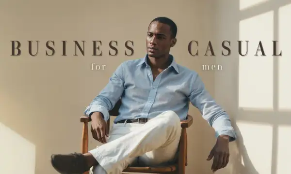 Uomo con camicia azzurra e pantaloni chiari, un look impeccabile per l'abbigliamento business casual.