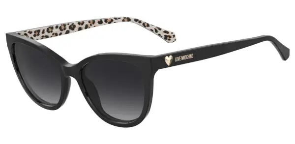 Occhiali da sole neri con aste leopardate, un dettaglio che fa la differenza tra Moschino e Love Moschino.